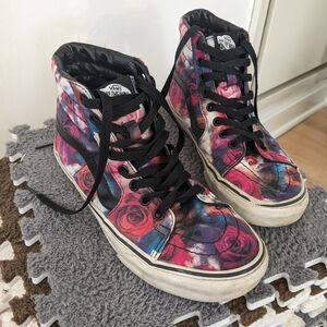 Vans Women's Rose Pattern High-Top Sneakers - Pink and Black